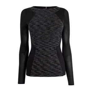 Karen Millen Panelled Long-sleeve Top Black Gray Mesh Formfitting Round …